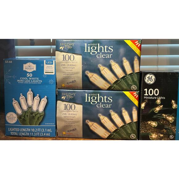 NEW 4 Boxes 3-100 /1-50 CT Indoor/Outdoor Lights Clear Green Wire End to End - Picture 1 of 5